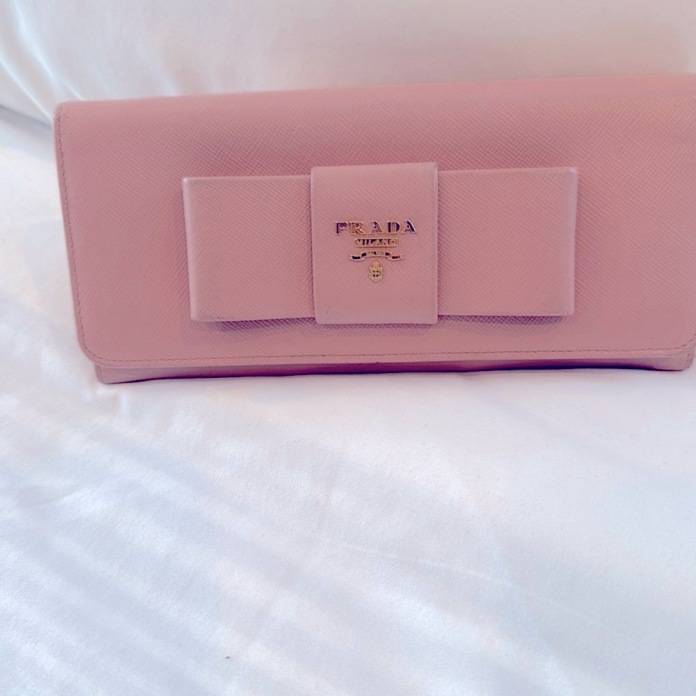 Authentic PRADA  Pink Leather Wallet, 10 card holder,zippy coin pouch.